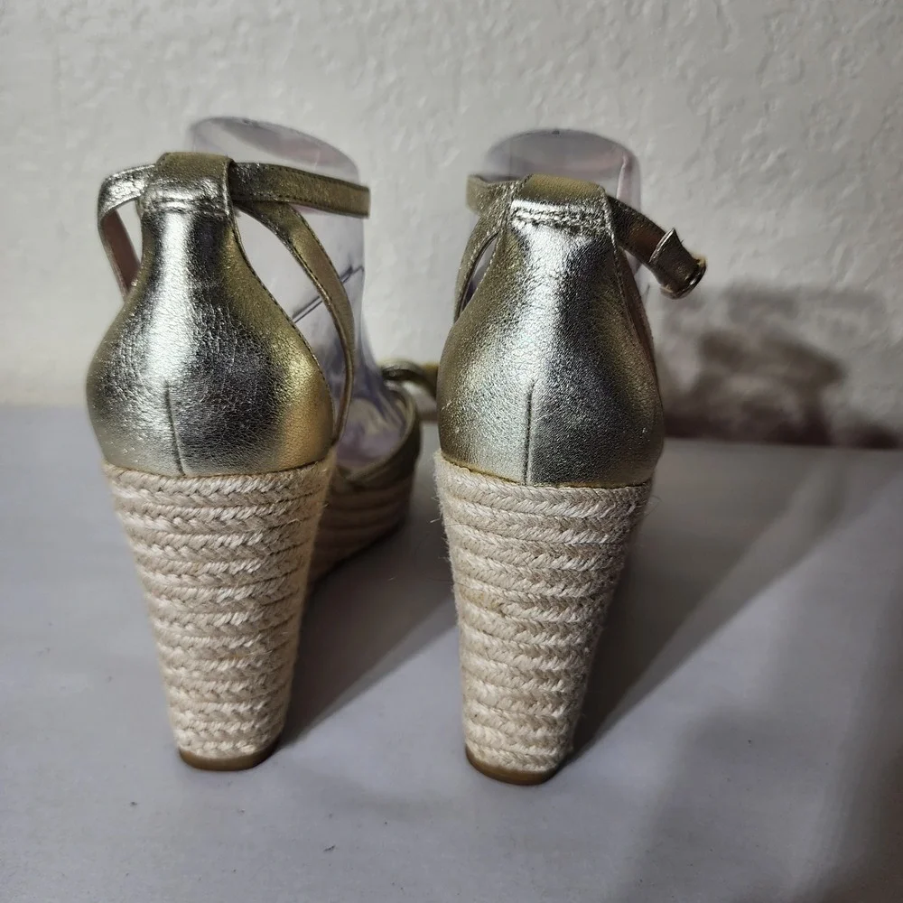Kate Spade New York Gold Metallic Bow Espadrille Wedge Sandals Womens 9